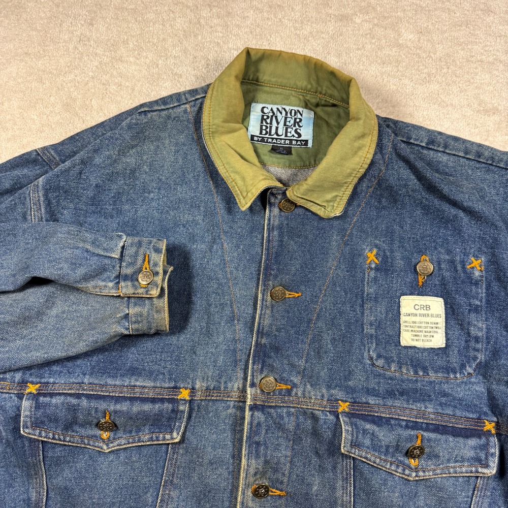 Canyon River Blues Denim Jacket Mens XL Blue Green Collar Vintage Workwear Coat